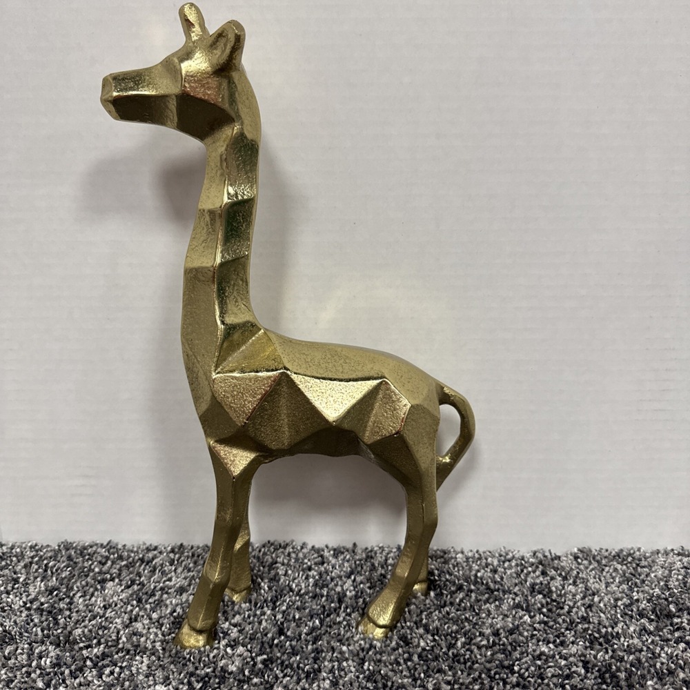 Torre & Targus Giraffe Sculpture Figurine Carved Aluminum 13" Gold Colored